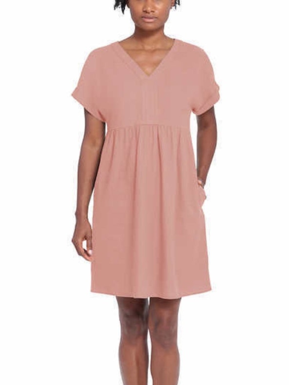 Briggs small pink linen mini dress V-neck short sleeve summer casual pockets